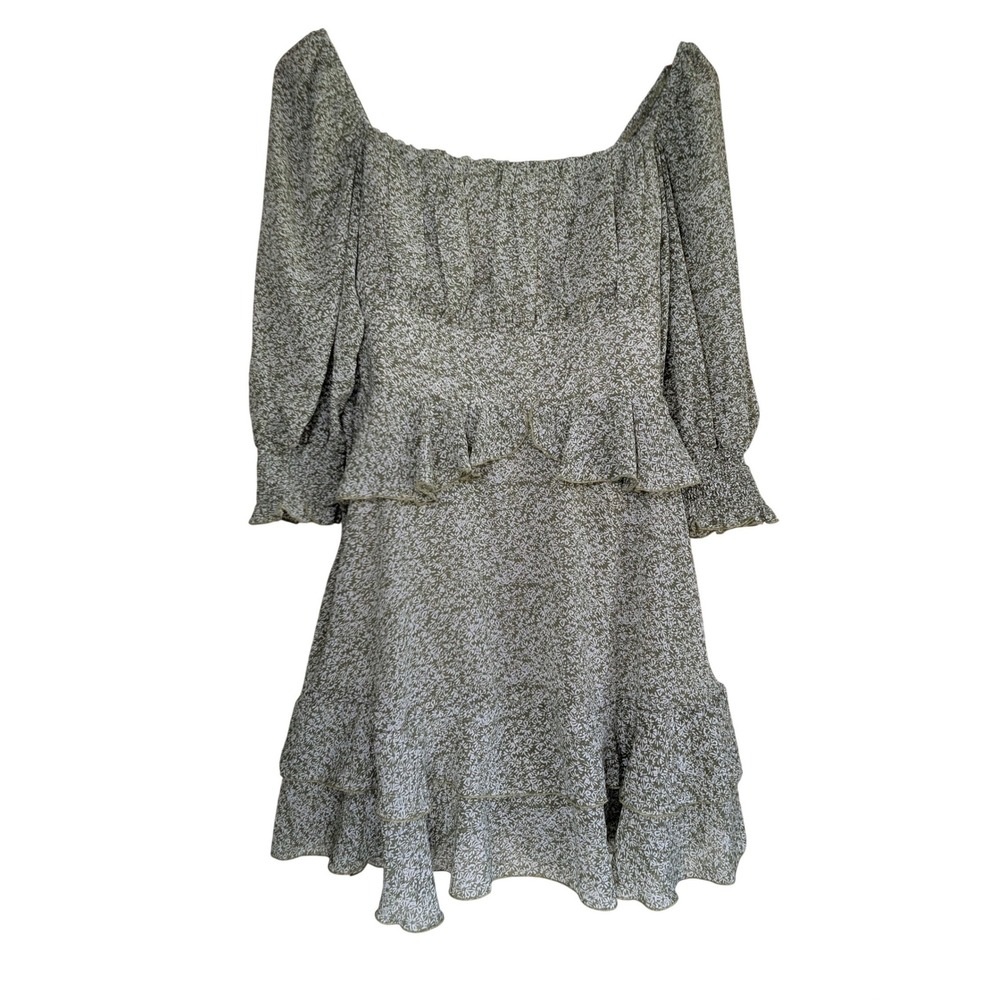 EXLURA Ditsy Floral Mini Dress Womens S Sage Green Smocked Cottagecore